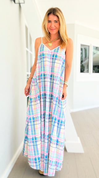 Pastel Plaid Slip Italian Dress