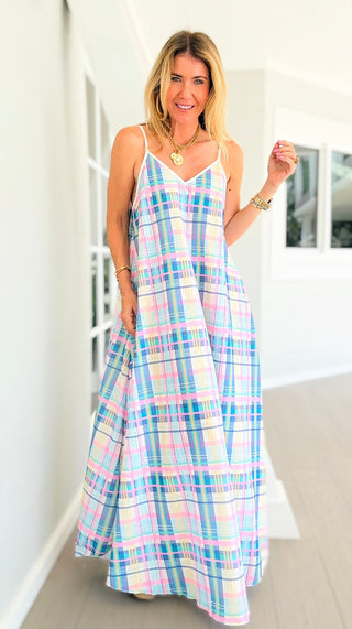 Pastel Plaid Slip Italian Dress