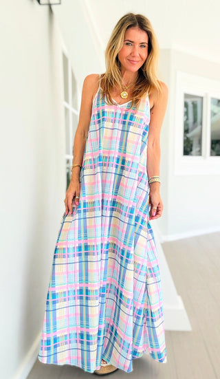 Pastel Plaid Slip Italian Dress