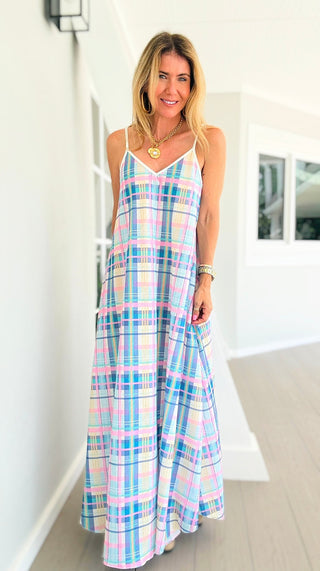 Pastel Plaid Slip Italian Dress