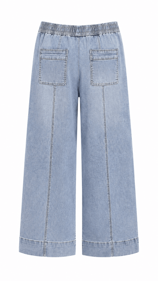 Patch Pocket High Waist Drawstring Wide Leg Jeans