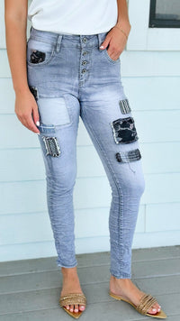 Patchwork Italian Denim Pant-190 Denim-SASU UNICORN-Coastal Bloom Boutique, find the trendiest versions of the popular styles and looks Located in Indialantic, FL