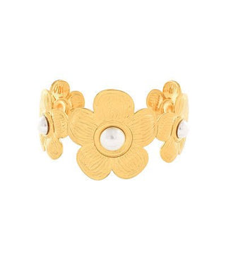 Pearl Center Floral Cuff Bracelet