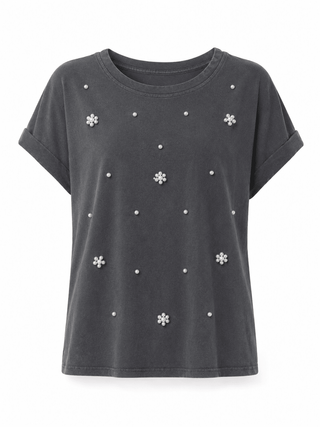 Pearl Perfection Italian Graphic Tee- Charcoal