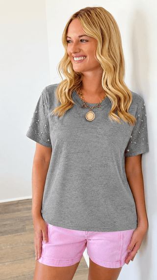 Pearl Sleeve Short Top - Heather Grey