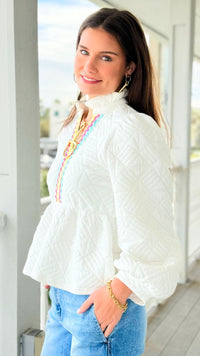 Peplum Prism Ruffle Trim Top