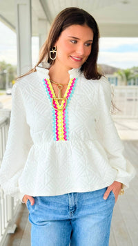 Peplum Prism Ruffle Trim Top