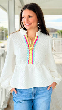 Peplum Prism Ruffle Trim Top