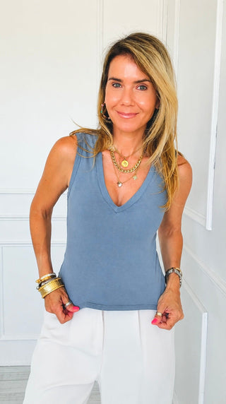 Perfect Layering Italian Tank Top- Dusty Blue