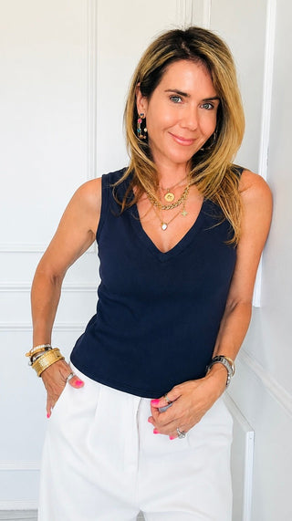 Perfect Layering Italian Tank Top- Navy