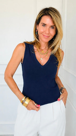 Perfect Layering Italian Tank Top- Navy
