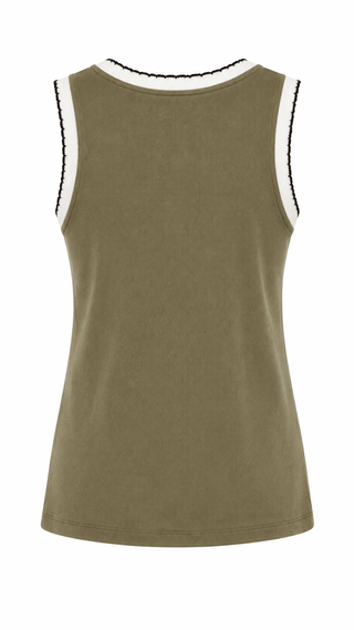 Perfectly Trimmed Italian Tank Top - Olive/Brown