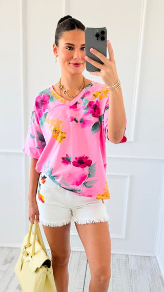 Petal Parade V-Neck Italian Top - Pink