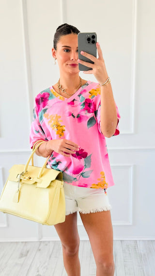 Petal Parade V-Neck Italian Top - Pink