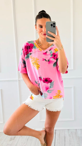 Petal Parade V-Neck Italian Top - Pink