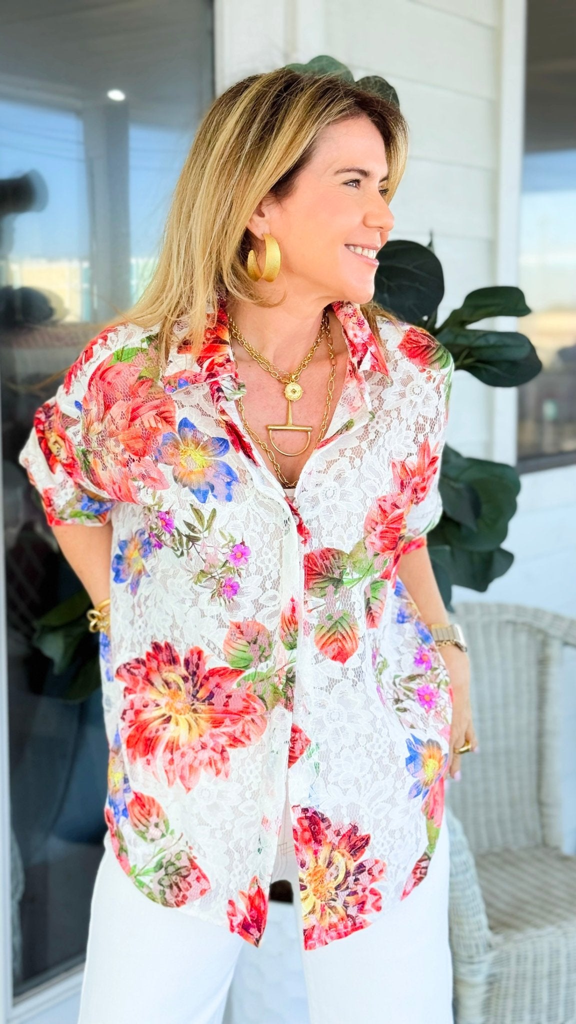 Petal Poetry Lace Italian Button Top