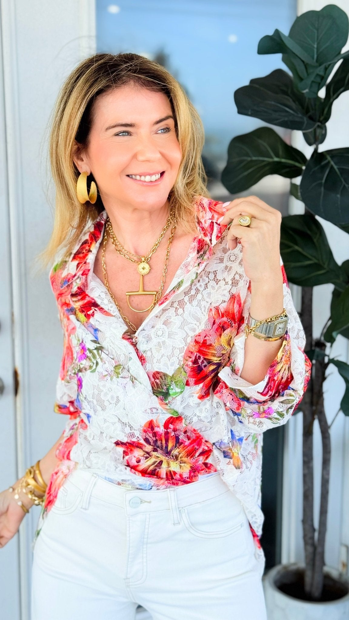 Petal Poetry Lace Italian Button Top