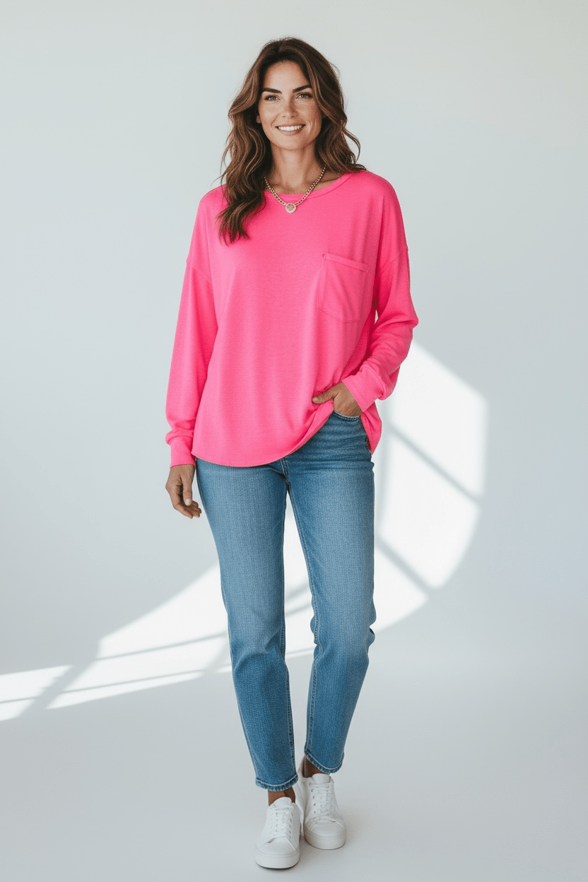 Pink Heather Long Sleeve Pocket T-Shirt-110 Long Sleeve Tops-sew in love-Coastal Bloom Boutique, find the trendiest versions of the popular styles and looks Located in Indialantic, FL