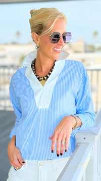 Pinstripe Popover Blouse