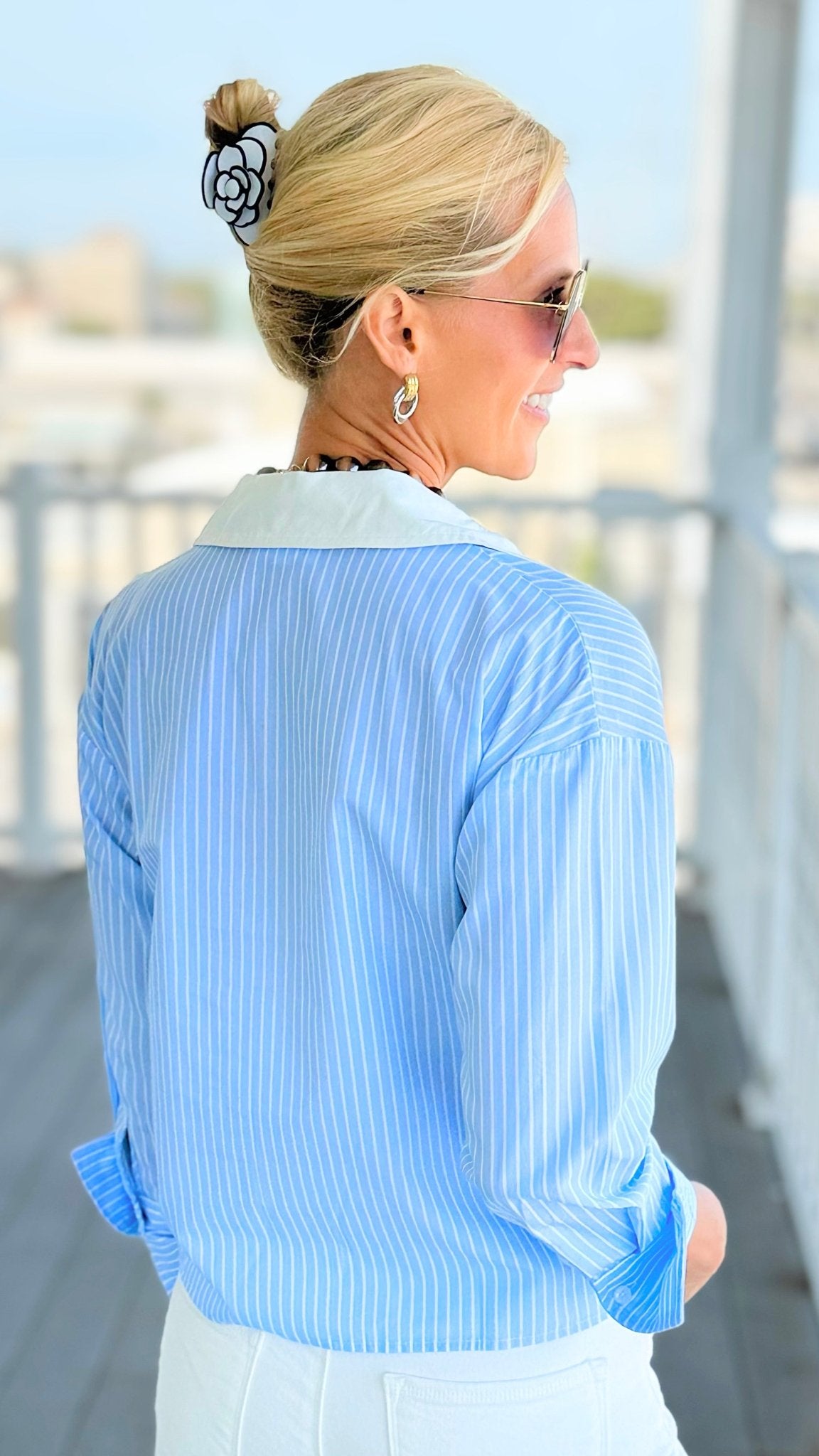 Pinstripe Popover Blouse