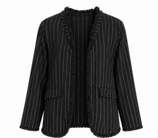 Pinstripe Prestige Fringe Trim Linen Italian Blazer