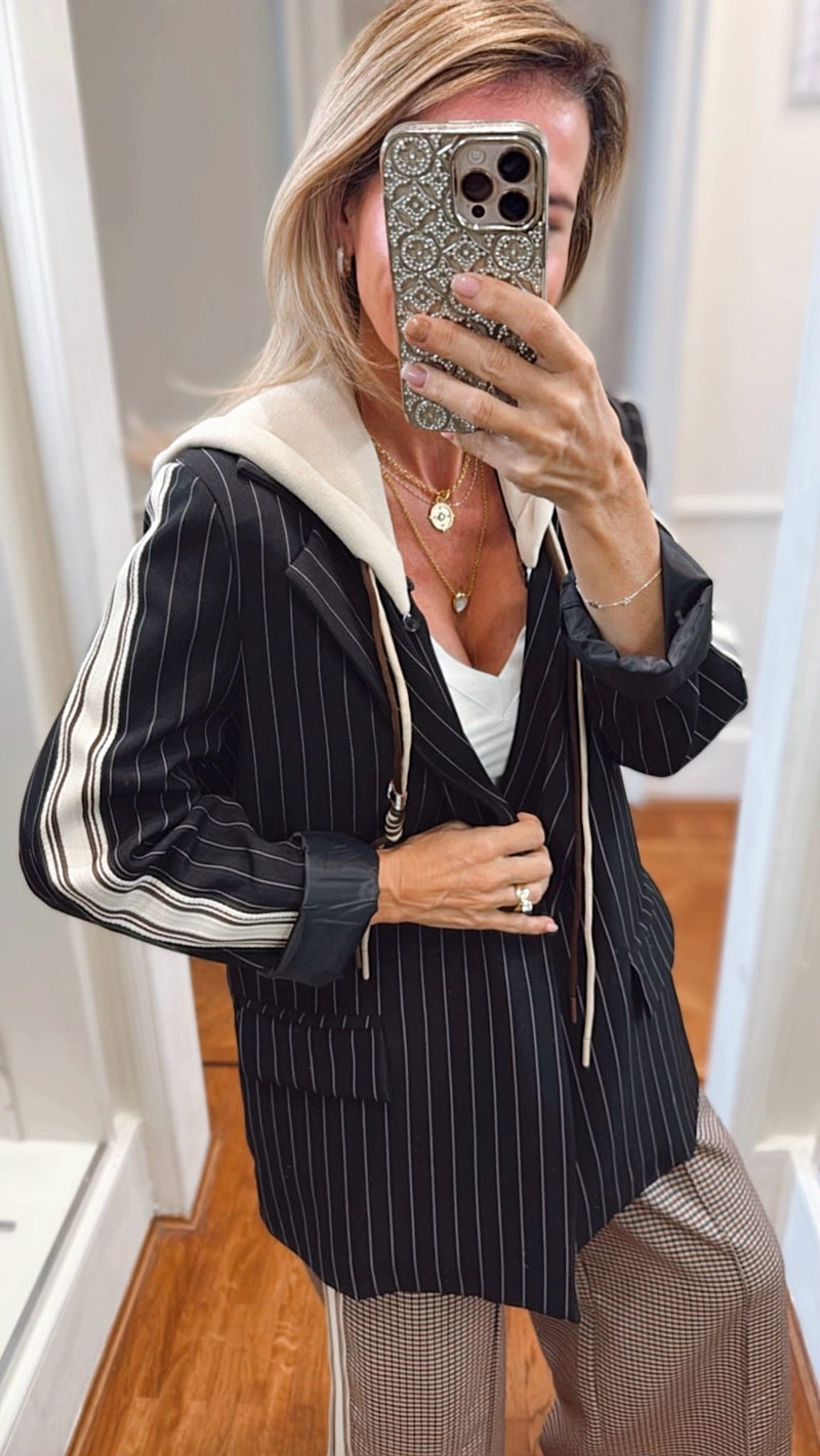 Pinstripe Remix Italian Blazer-160 Jackets-TATTOO Z-Coastal Bloom Boutique, find the trendiest versions of the popular styles and looks Located in Indialantic, FL
