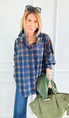 Plaid Blossom Italian Button-Down Top- Navy-110 Long Sleeve Tops-TATTOO Z-Coastal Bloom Boutique, find the trendiest versions of the popular styles and looks Located in Indialantic, FL