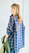 Plaid Blossom Italian Button-Down Top- Navy-110 Long Sleeve Tops-TATTOO Z-Coastal Bloom Boutique, find the trendiest versions of the popular styles and looks Located in Indialantic, FL