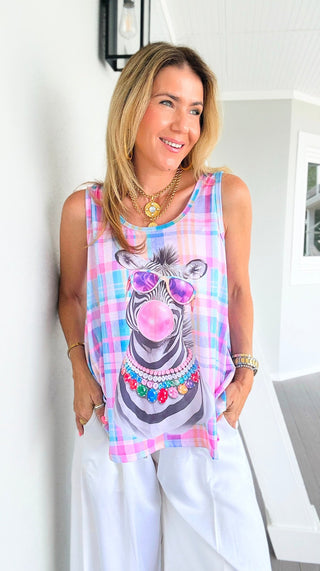 Plaid Bubblegum Zebra Sleeveless Italian Tank