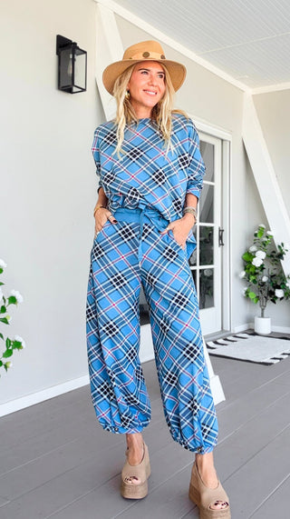 Plaid Cancelled Plans Italian Joggers - Blue
