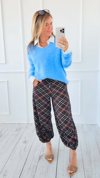 Plaid Cancelled Plans Italian Joggers - Brown