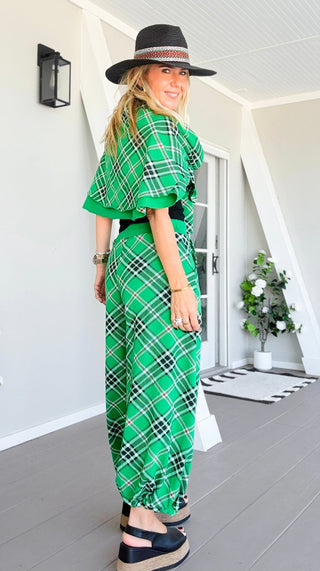 Plaid Cancelled Plans Italian Joggers - Kelly Green