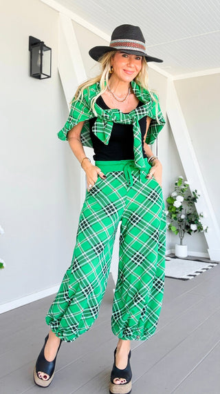 Plaid Cancelled Plans Italian Joggers - Kelly Green