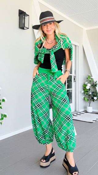 Plaid Cancelled Plans Italian Joggers - Kelly Green