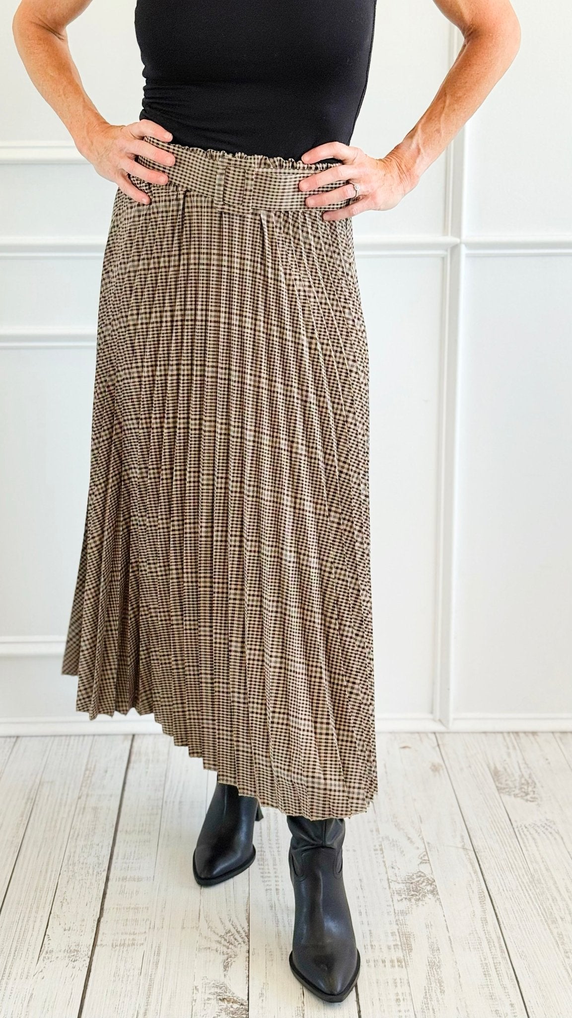 Plaid Perfection Pleated Italian Skirt-170 Bottoms-AZUL MONACO-Coastal Bloom Boutique, find the trendiest versions of the popular styles and looks Located in Indialantic, FL