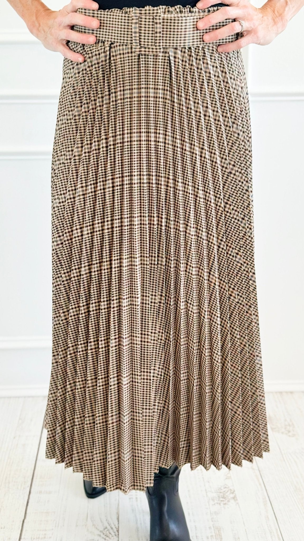Plaid Perfection Pleated Italian Skirt-170 Bottoms-AZUL MONACO-Coastal Bloom Boutique, find the trendiest versions of the popular styles and looks Located in Indialantic, FL