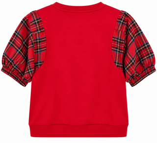 Plaid Sleeve Knit Top