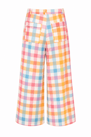 Plaid Wide Leg Pants - Pastel Multi