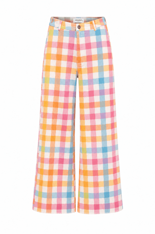 Plaid Wide Leg Pants - Pastel Multi
