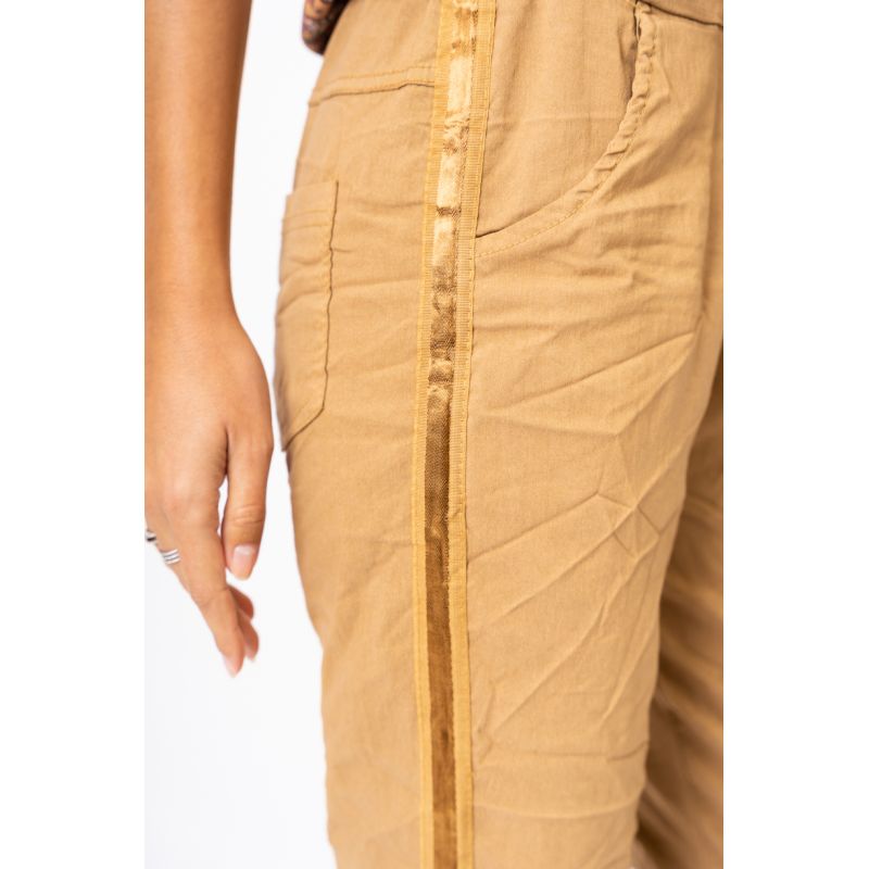 Hot Wash Ribbon Trim Italian Jogger - Camel-180 Joggers-moda italia-Coastal Bloom Boutique, find the trendiest versions of the popular styles and looks Located in Indialantic, FL
