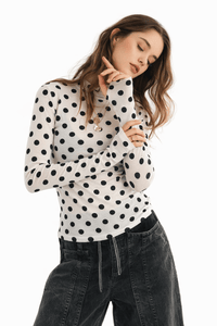 Playful Dot Whisper Long Sleeve Top - Ivory/Black