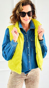Playful Plush Reversible Zip Vest - Chartreuse-160 Jackets-IRIS-Coastal Bloom Boutique, find the trendiest versions of the popular styles and looks Located in Indialantic, FL