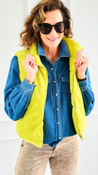 Playful Plush Reversible Zip Vest - Chartreuse-160 Jackets-IRIS-Coastal Bloom Boutique, find the trendiest versions of the popular styles and looks Located in Indialantic, FL