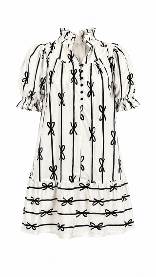 Playful Ribbon Tier Dress - Off White