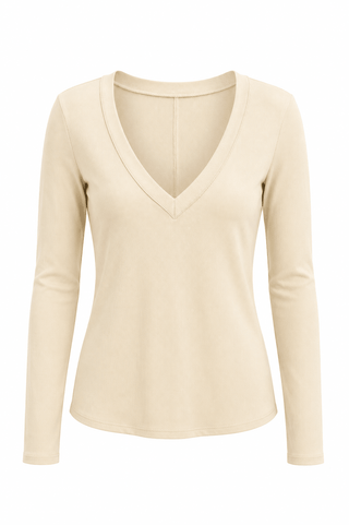 Plunge V Neck Long Sleeve Top - Butter