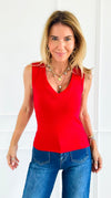 Plunge V-Neck Tank Top-Cherry-100 Sleeveless Tops-EC COLLECTION INC-Coastal Bloom Boutique, find the trendiest versions of the popular styles and looks Located in Indialantic, FL