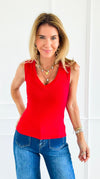 Plunge V-Neck Tank Top-Cherry-100 Sleeveless Tops-EC COLLECTION INC-Coastal Bloom Boutique, find the trendiest versions of the popular styles and looks Located in Indialantic, FL