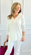 Polished Collar Knit Polo Top - Ivory-130 Long Sleeve Tops-ROUSSEAU-Coastal Bloom Boutique, find the trendiest versions of the popular styles and looks Located in Indialantic, FL