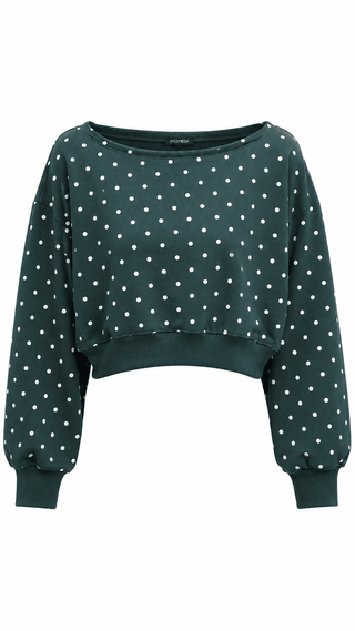 Polka Dot Off-Shoulder Top - Hunter Green