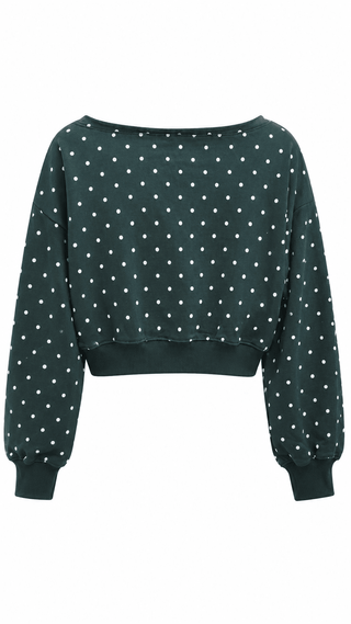 Polka Dot Off-Shoulder Top - Hunter Green